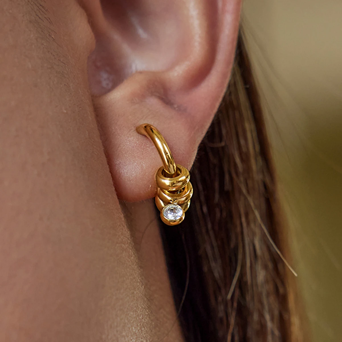 Stainless Steel Hoop Earrings with Zirconia 2 Stainless Steel Hoop Earrings with Zirconia - Image 2