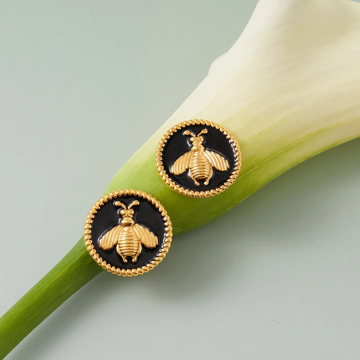 Black Stainless Steel Bee Stud Earrings 4 Black Stainless Steel Bee Stud Earrings - Image 4