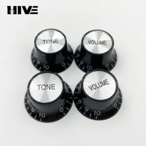 Aluminum Guitar Knob Caps Set in Black & Gold 15 S954df23812fd453faa316d3371f0068eM