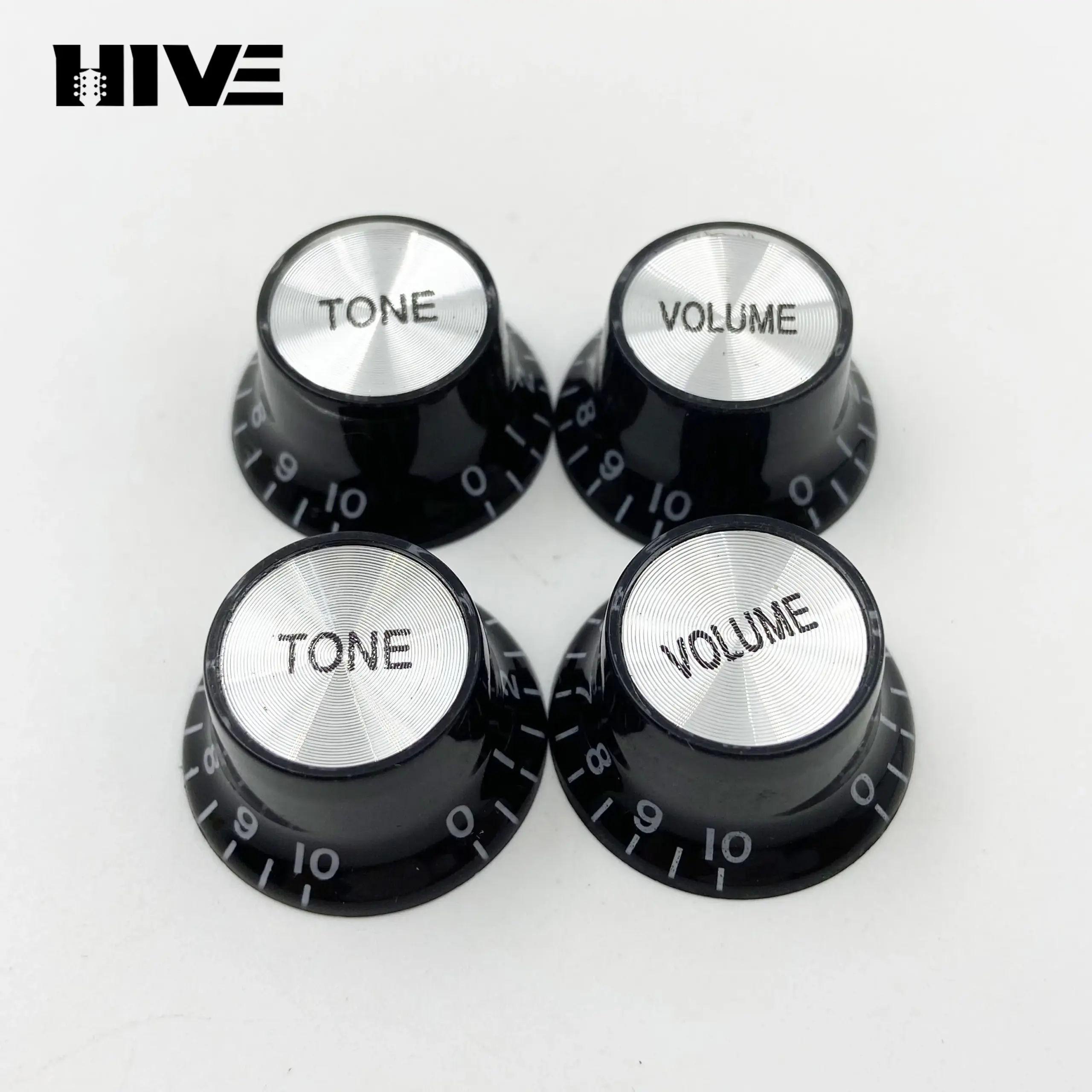 Aluminum Guitar Knob Caps Set in Black & Gold 8 Aluminum Guitar Knob Caps Set in Black & Gold - Image 8