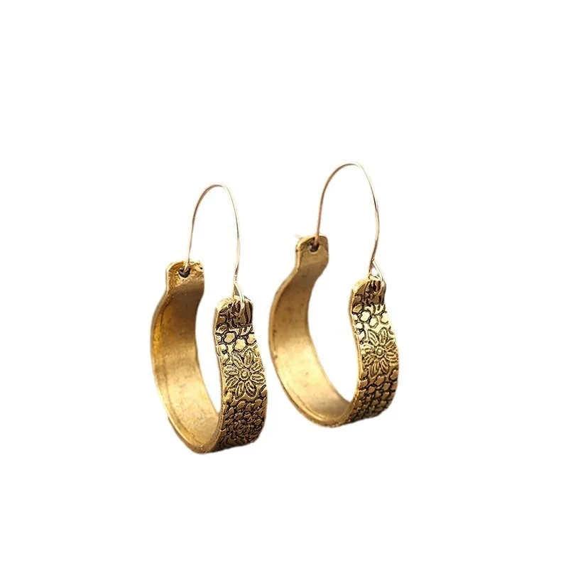 Vintage Gold Drop Earrings with Floral Carvings 5 Vintage Gold Drop Earrings with Floral Carvings - Image 5