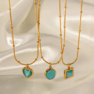 Gold-Tone Stainless Steel Turquoise Necklace 14 S957b8c63834348c8abfe43006d8300929