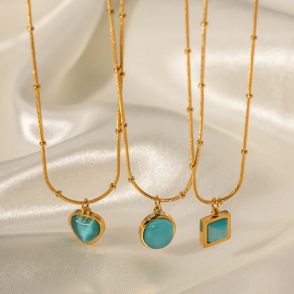 Gold-Tone Stainless Steel Turquoise Necklace 6 Gold-Tone Stainless Steel Turquoise Necklace - Image 6