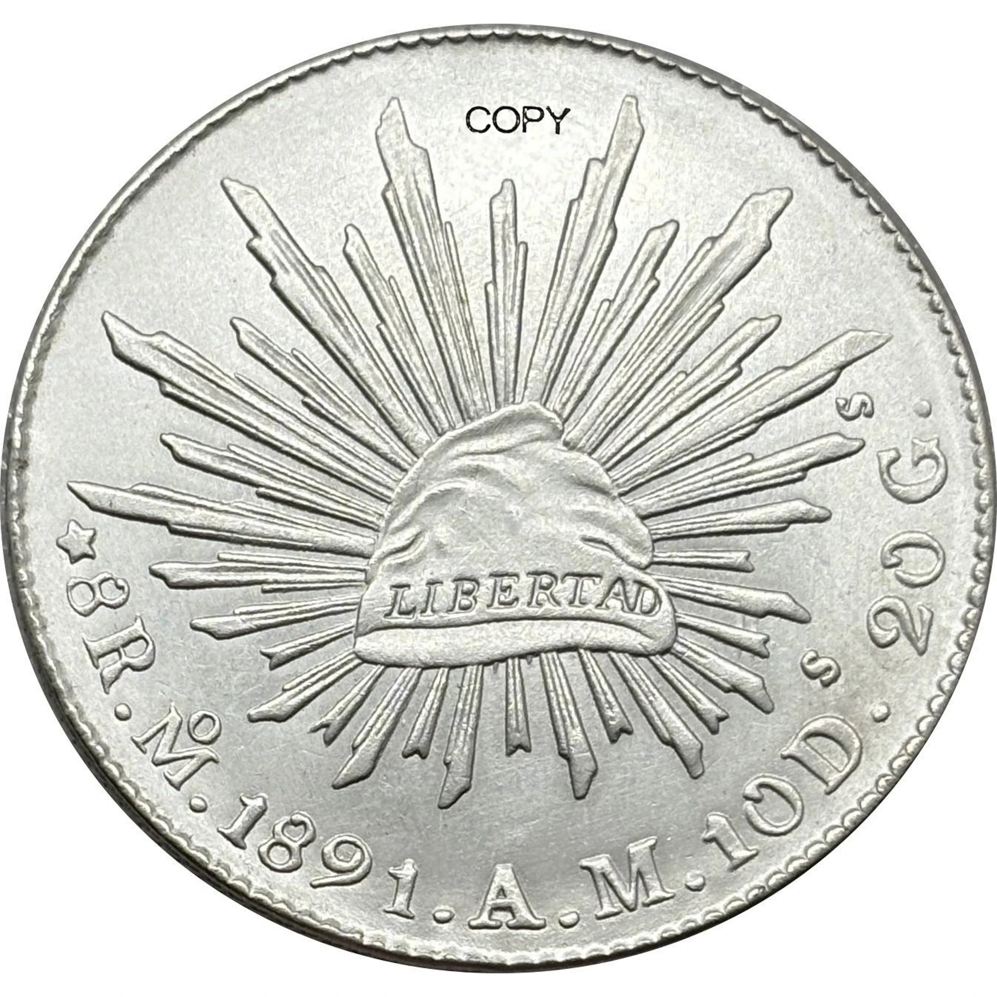 Mexican 1891 AM 8 Reales Replica Coin 3 Mexican 1891 AM 8 Reales Replica Coin - Image 3