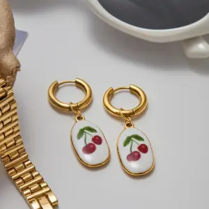 Stainless Steel Cherry Hoop Earrings JDE0205002 11 S9648a3112968475dbb8018c500193bafH