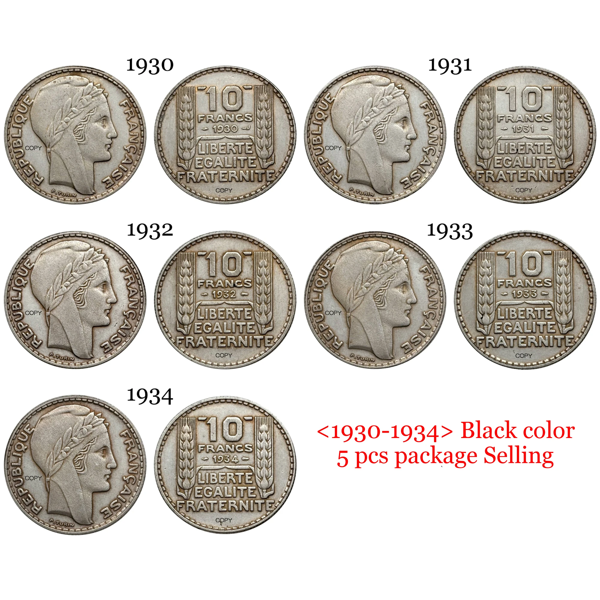 Vintage France 10 Francs Replica Coins Set 3 Vintage France 10 Francs Replica Coins Set - Image 3