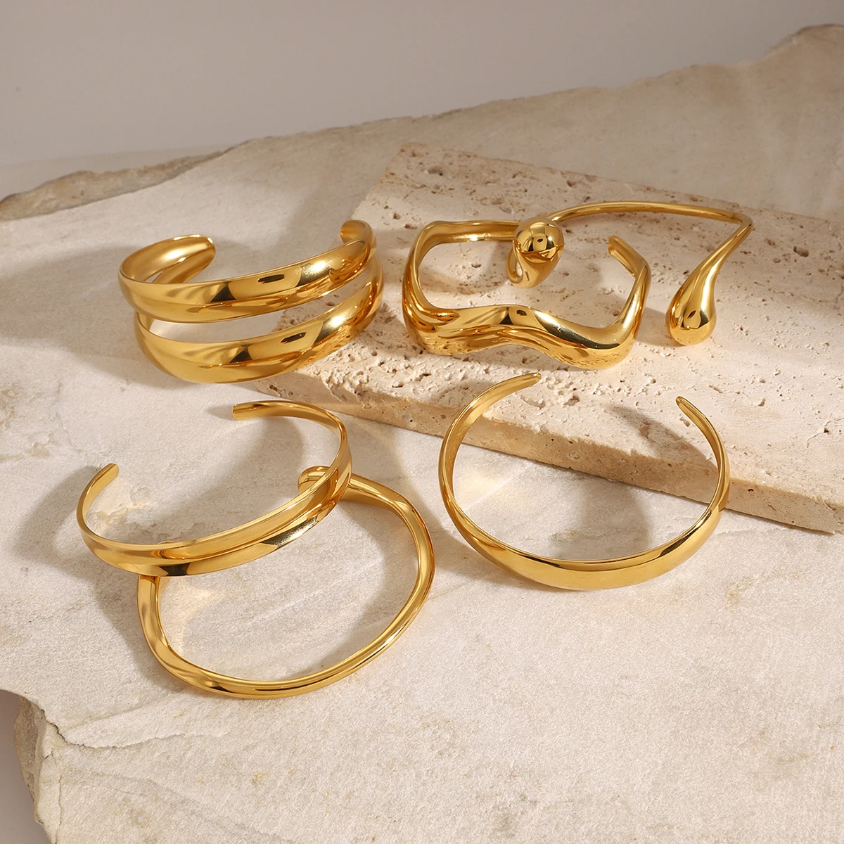 Stainless Steel Gold-Toned Wave Cuff Bracelet 5 Stainless Steel Gold-Toned Wave Cuff Bracelet - Image 5