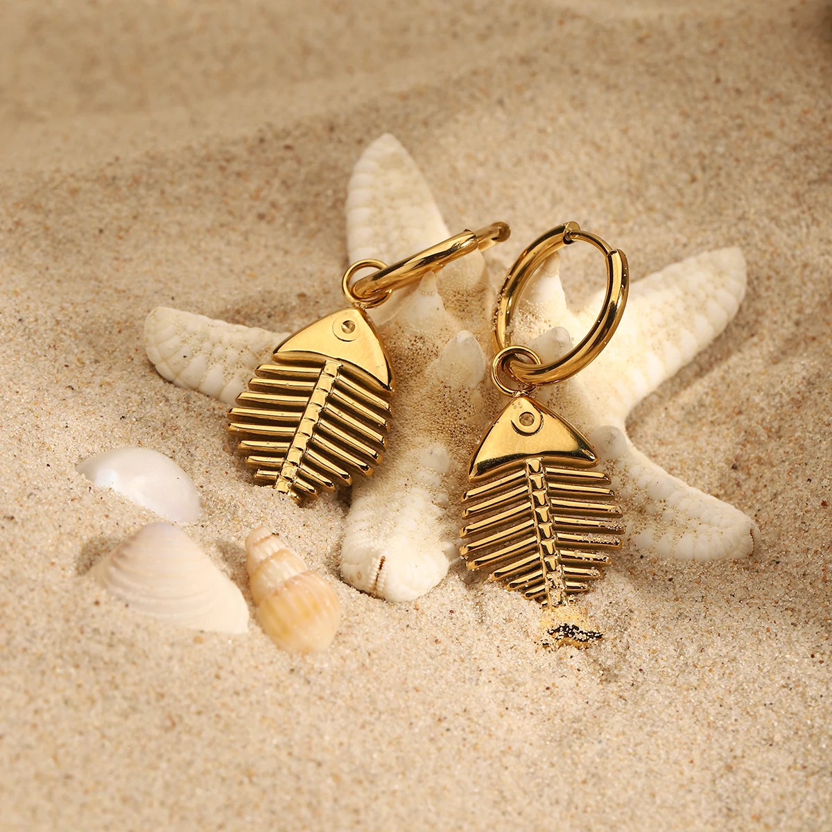 Gold Finish Fish Bone Earrings for Women 6 Gold Finish Fish Bone Earrings for Women - Image 6