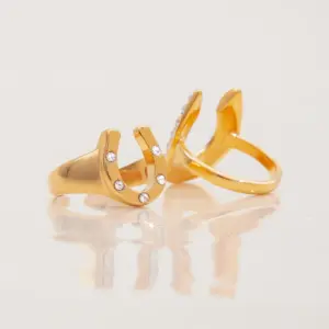 Stainless Steel Gold-Tone Zirconia U-Shaped Ring 11 S9883d478cb1d444cbebcb3c8ddf529e20