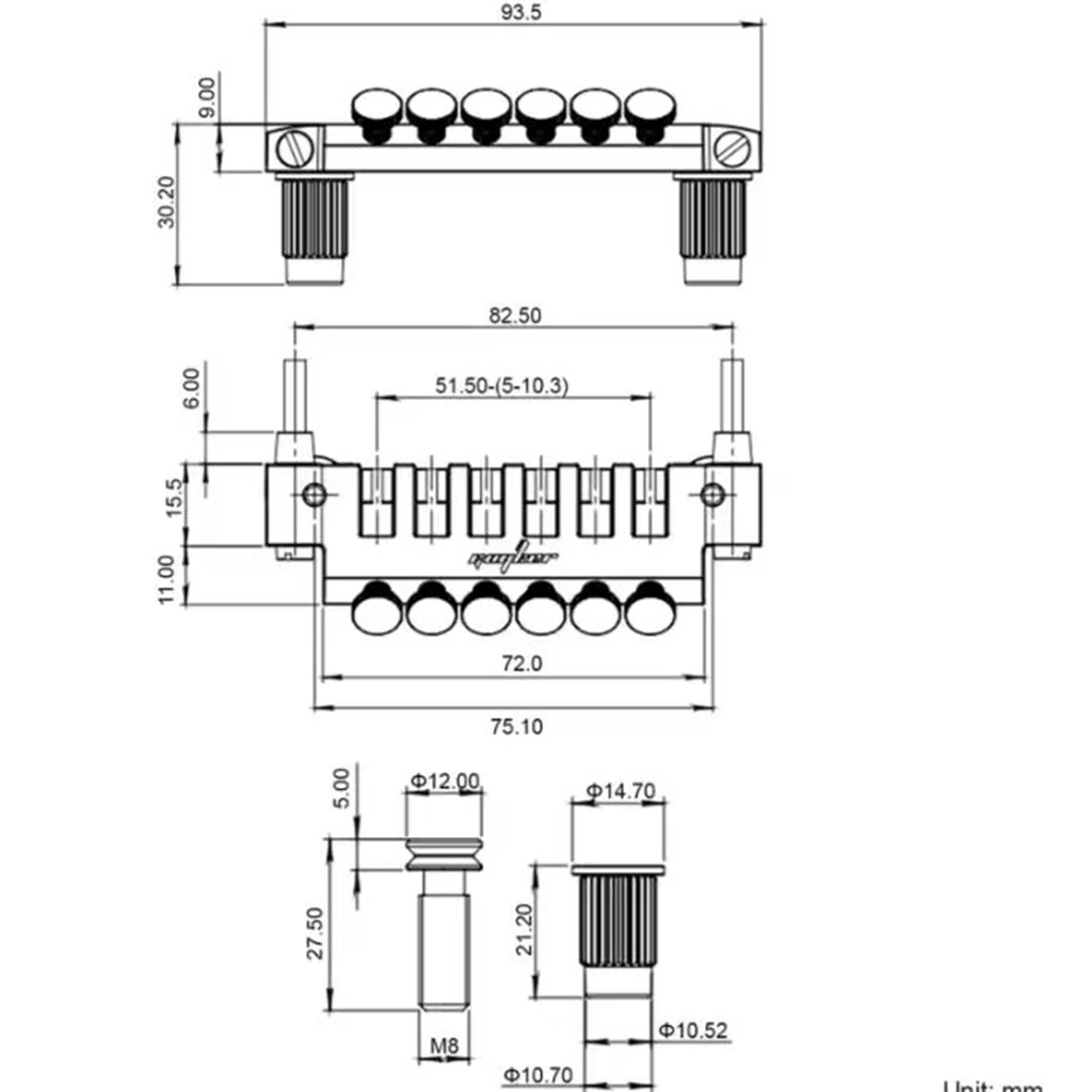 GM004 Wraparound Guitar Bridge & TP2 Tailpiece Set 6 GM004 Wraparound Guitar Bridge & TP2 Tailpiece Set - Image 6
