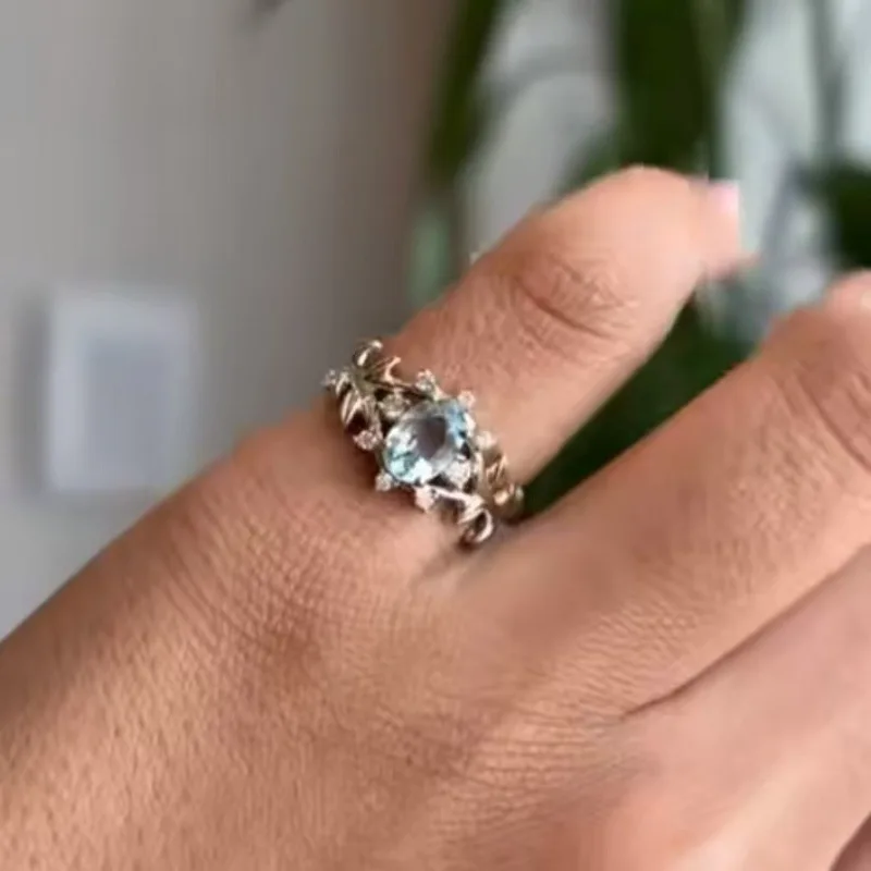 Blue Zircon Cocktail Ring for Women 3 Blue Zircon Cocktail Ring for Women - Image 3