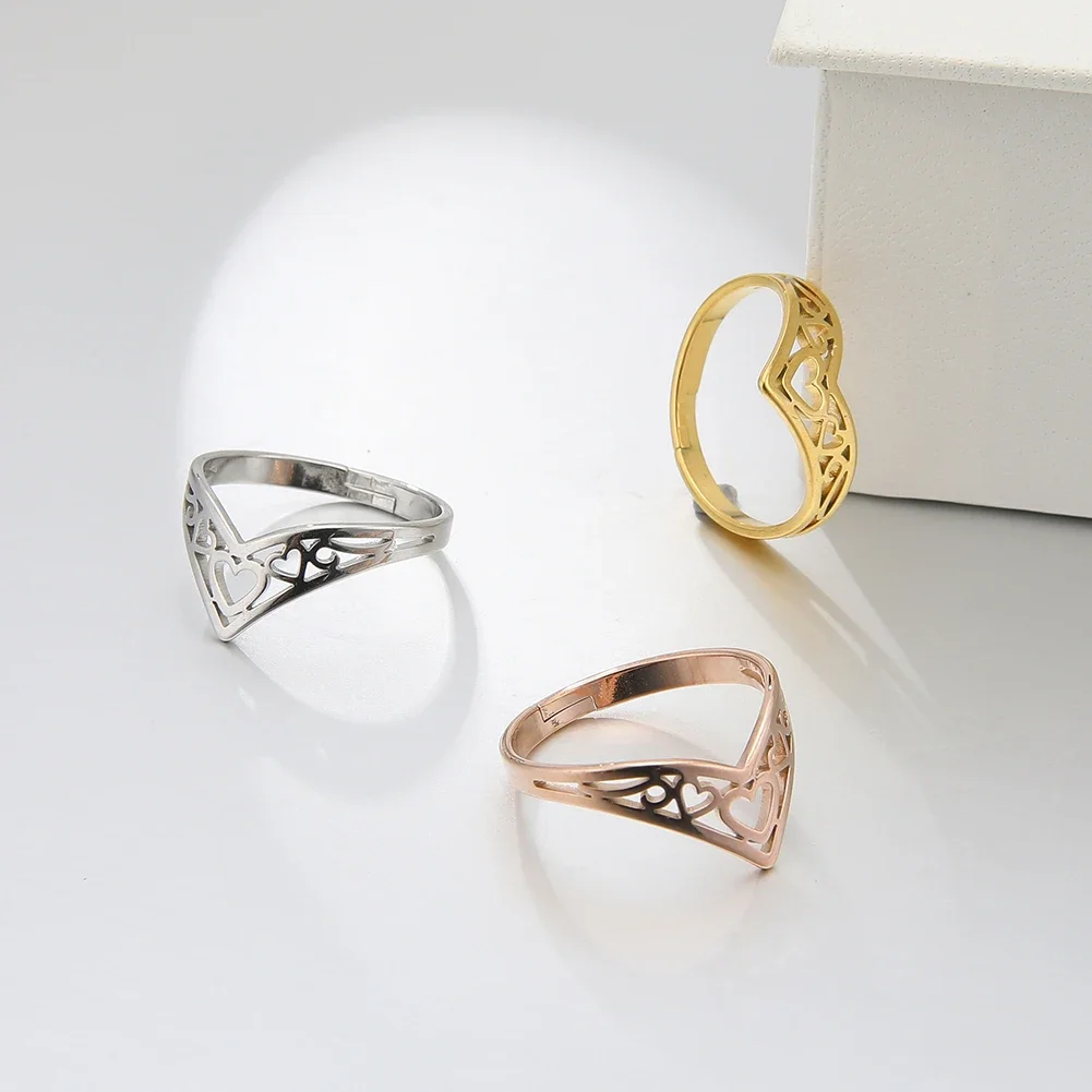 Adjustable Stainless Steel Hollow Heart Ring for Women 3 Adjustable Stainless Steel Hollow Heart Ring for Women - Image 3