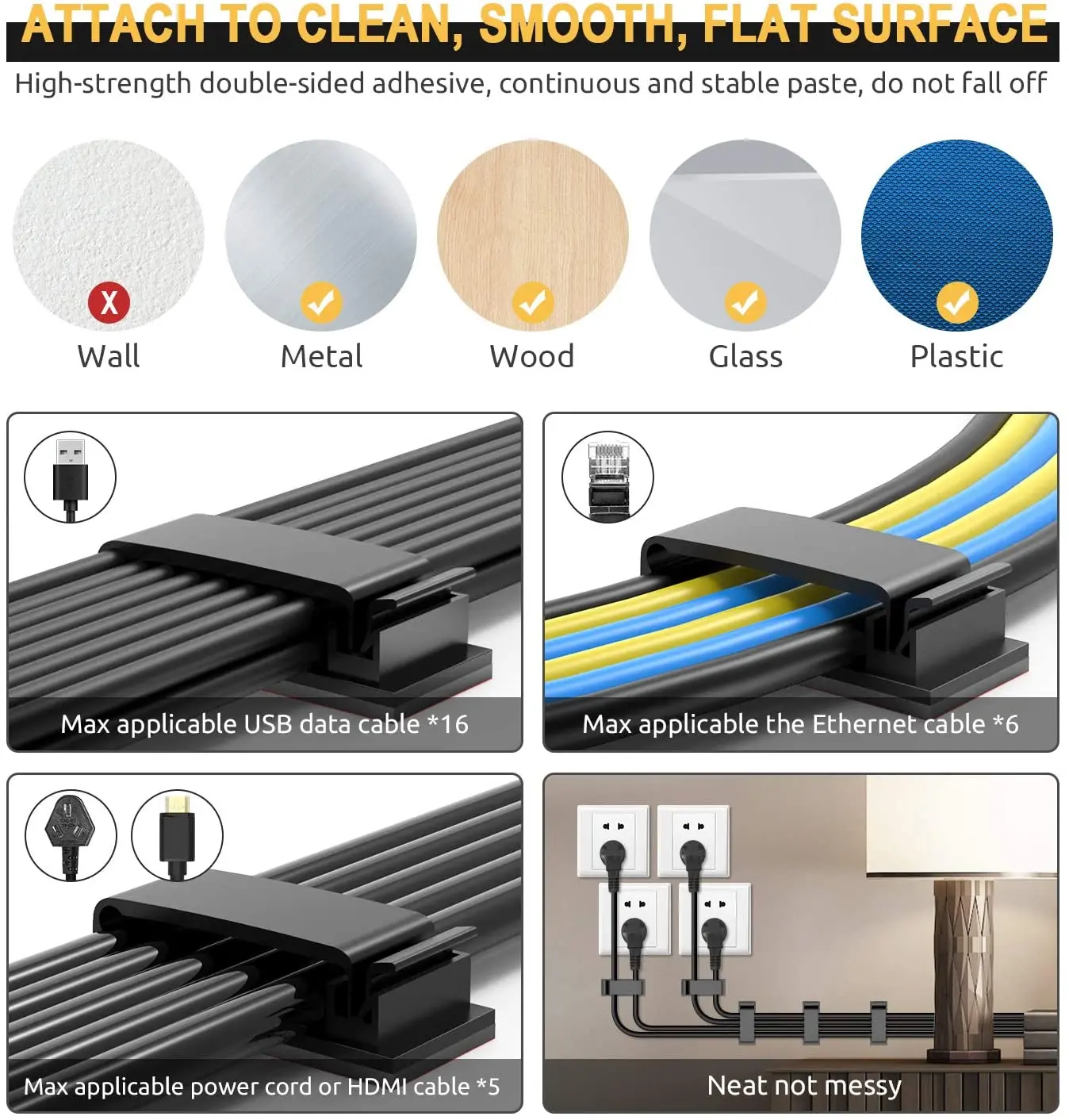 Black Cable Management Clips Set 6 Black Cable Management Clips Set - Image 6