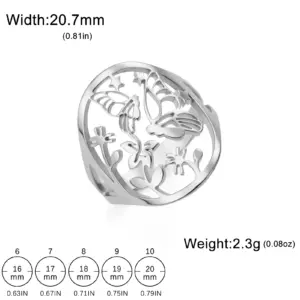 Butterfly & Floral Stainless Steel Ring for Women 13 S9a5d7ae8963640598c0418a4aec29353k