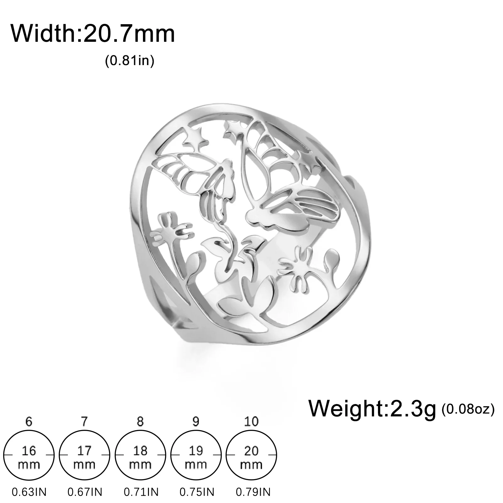 Butterfly & Floral Stainless Steel Ring for Women 7 Butterfly & Floral Stainless Steel Ring for Women - Image 7