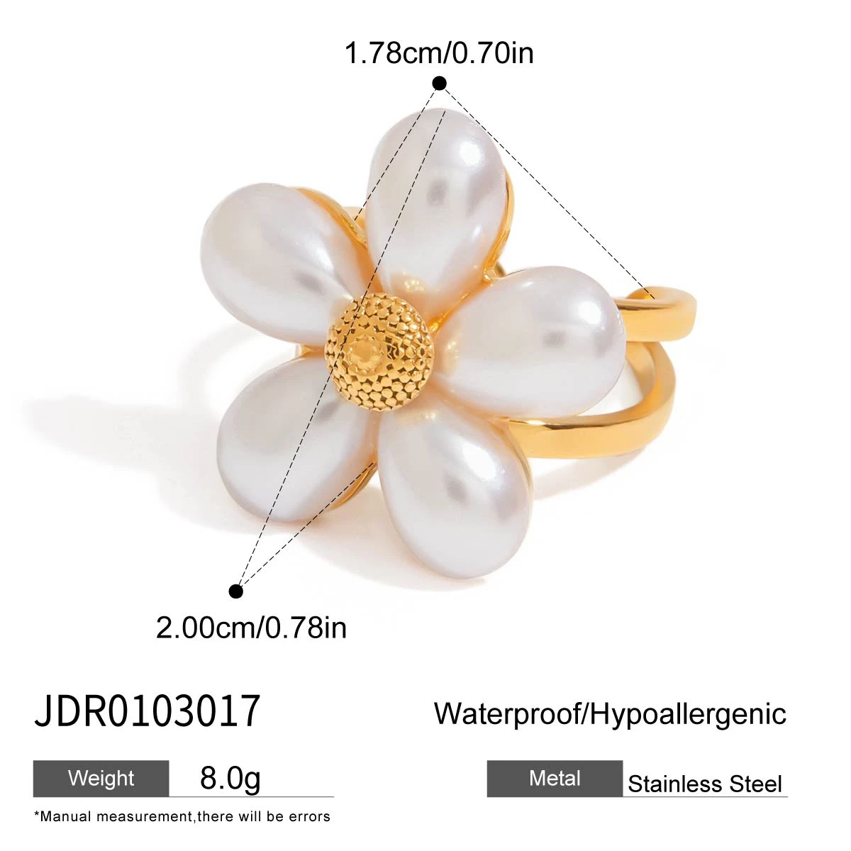 Gold Stainless Steel Flower Pearl Ring Model JDR0103017 7 Gold Stainless Steel Flower Pearl Ring Model JDR0103017 - Image 7