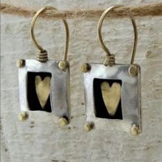 Vintage Square Heart Earrings in Silver or Gold 4 Vintage Square Heart Earrings in Silver or Gold - Image 4