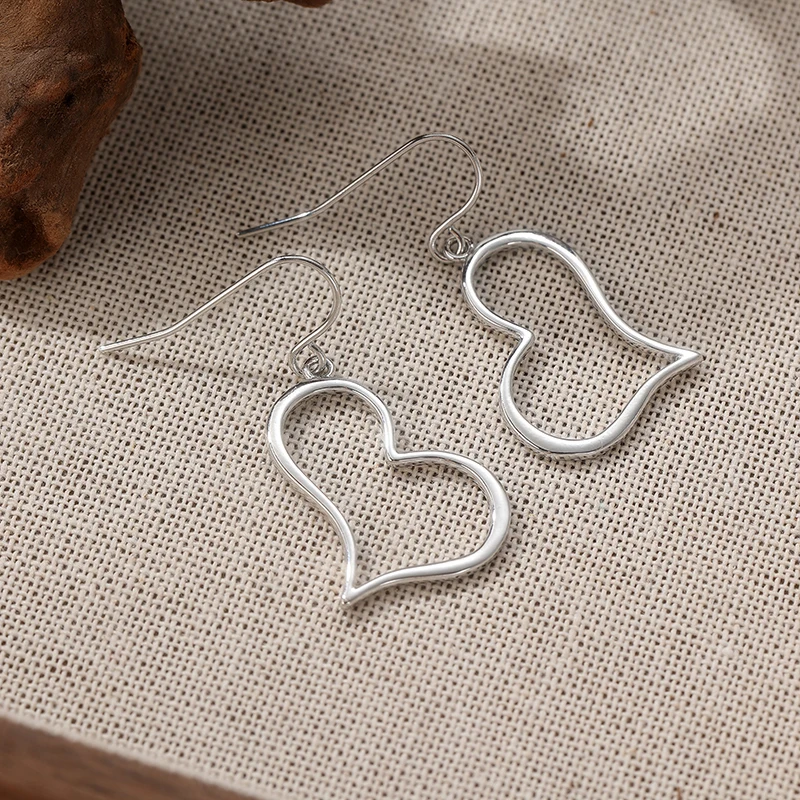 Silver Geometric Heart Earrings for Women 5 Silver Geometric Heart Earrings for Women - Image 5