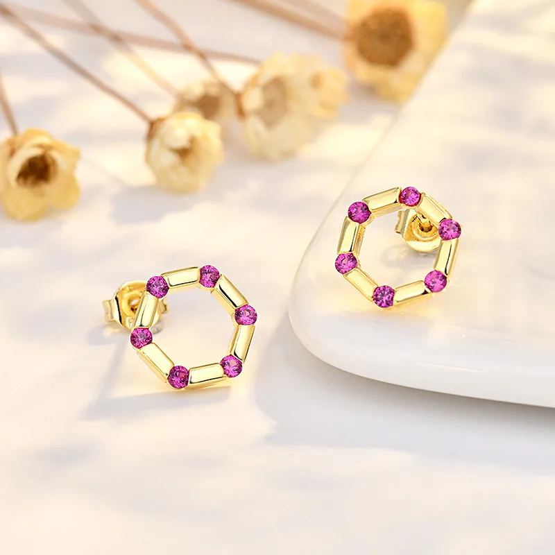 Elegant Hexagonal Sterling Silver Earrings LL-YS1067 3 Elegant Hexagonal Sterling Silver Earrings LL-YS1067 - Image 3