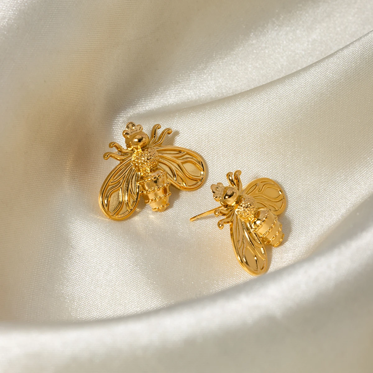 Gold-Tone Stainless Steel Bee Earrings for Women 5 Gold-Tone Stainless Steel Bee Earrings for Women - Image 5