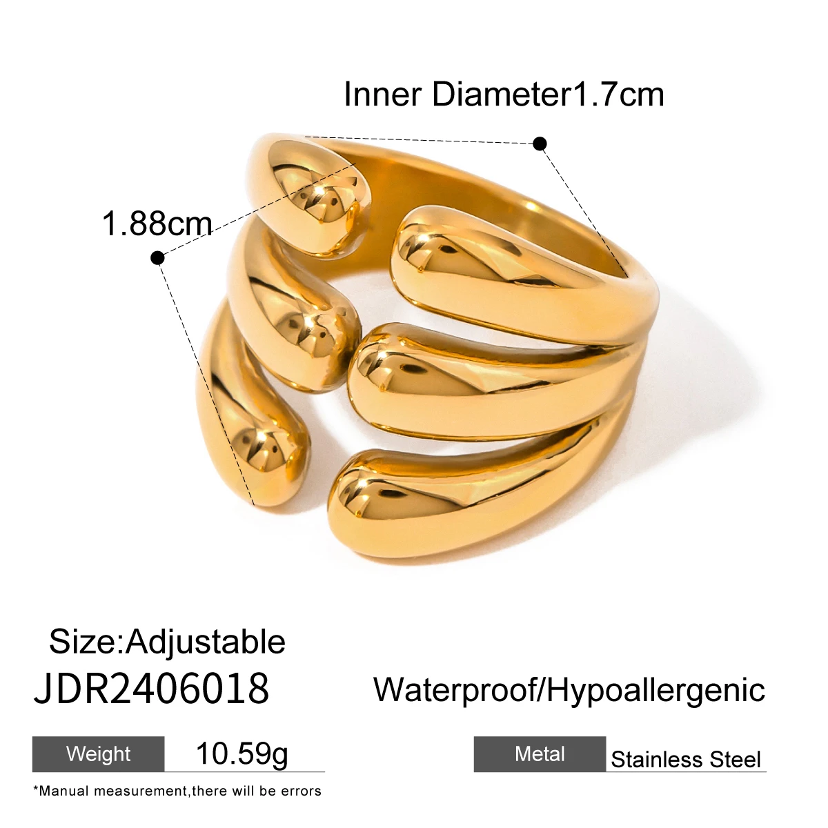 Gold Stainless Steel Open Ring for Women 7 Gold Stainless Steel Open Ring for Women - Image 7