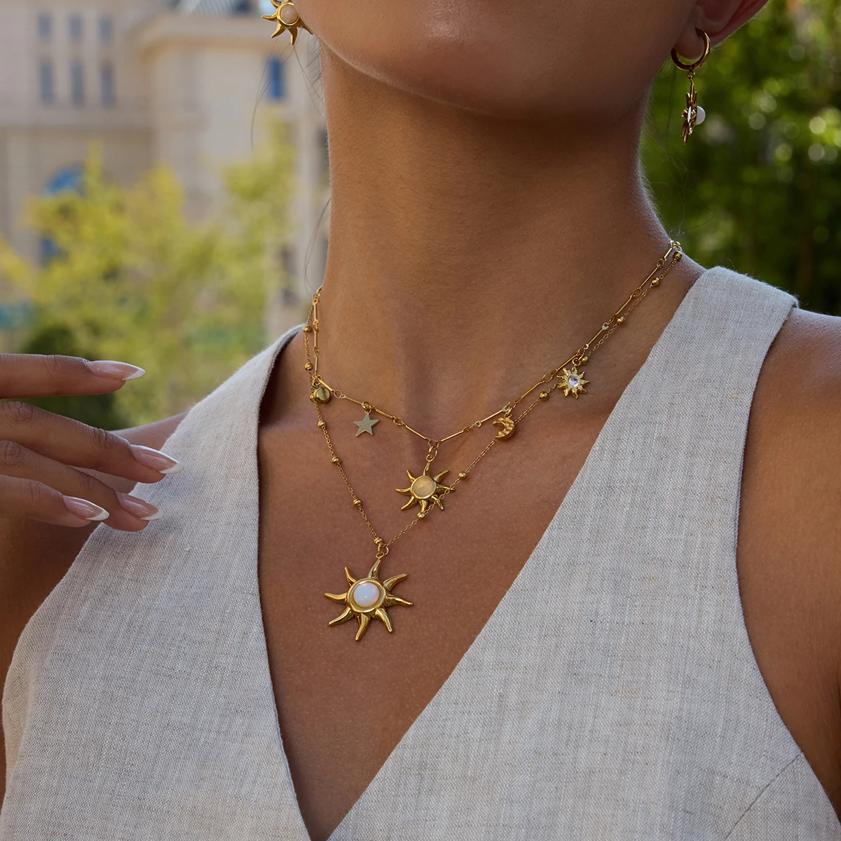 Stainless Steel Sunburst Pendant Necklace 2 Stainless Steel Sunburst Pendant Necklace - Image 2