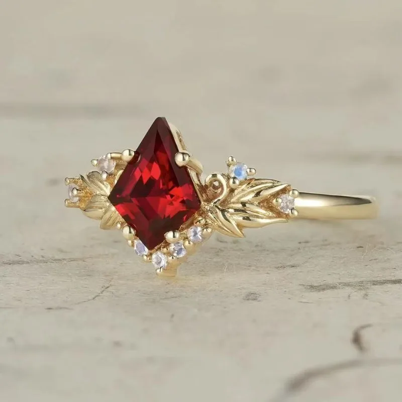 Gold and Red Geometric Cocktail Ring for Women 2 Gold and Red Geometric Cocktail Ring for Women - Image 2