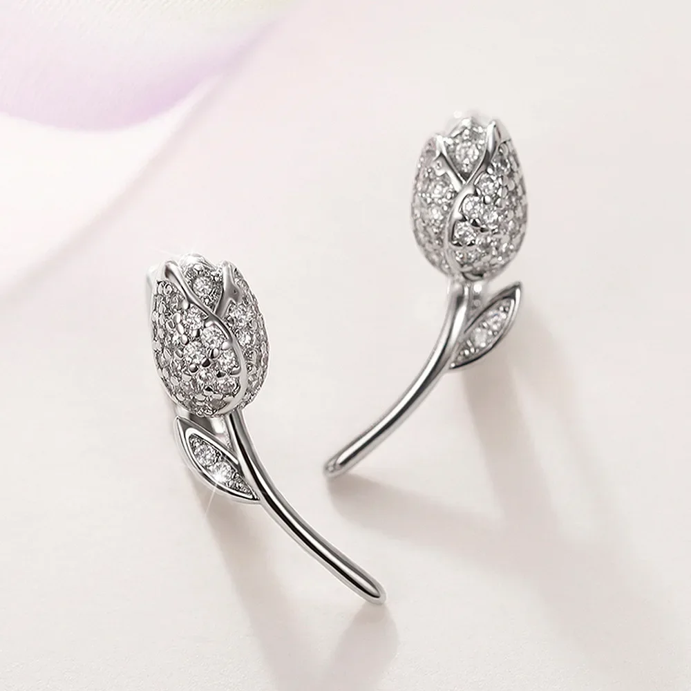 Flower Stud Earrings with Cubic Zirconia 3 Flower Stud Earrings with Cubic Zirconia - Image 3