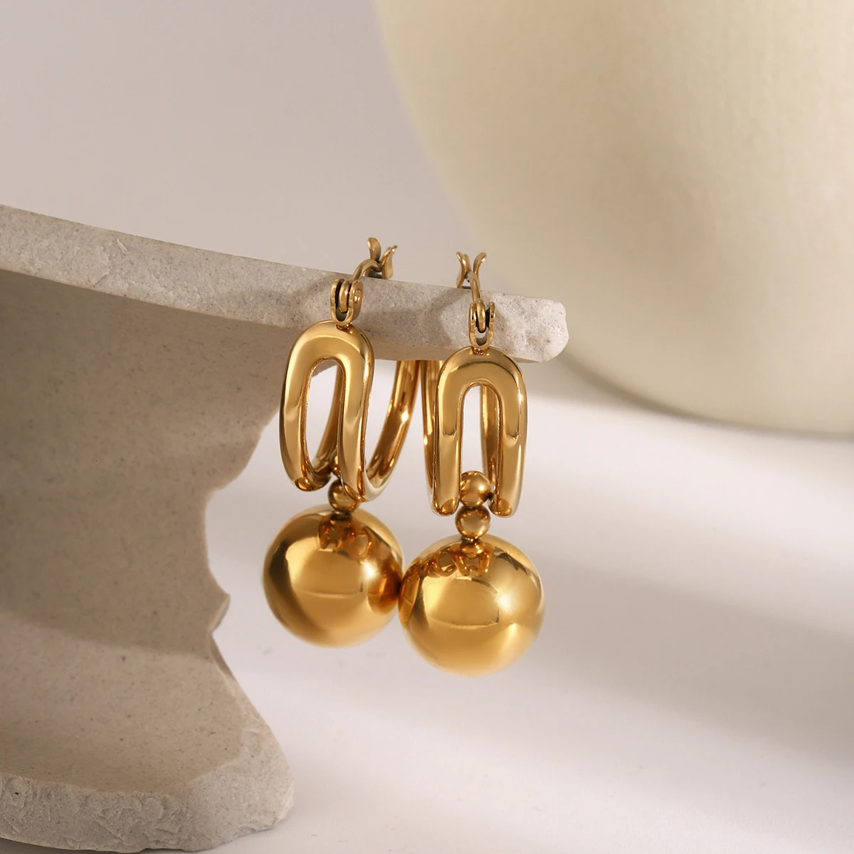 Gold Stainless Steel Geometric Earrings 5 Gold Stainless Steel Geometric Earrings - Image 5