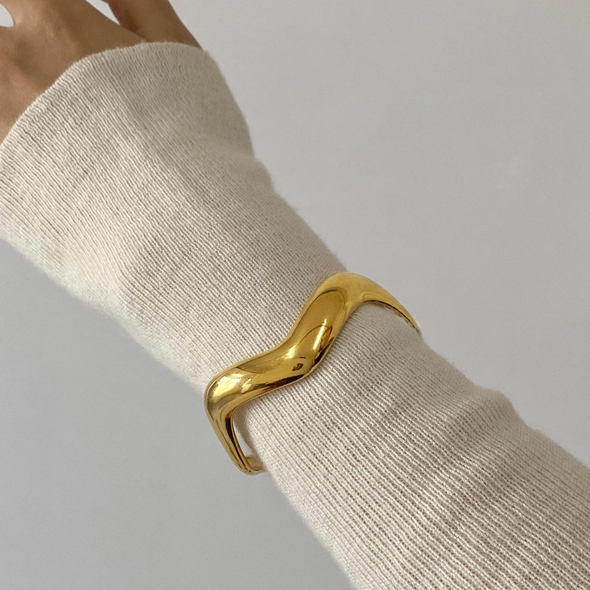 Gold Stainless Steel Geometric Wave Cuff Bracelet 4 Gold Stainless Steel Geometric Wave Cuff Bracelet - Image 4