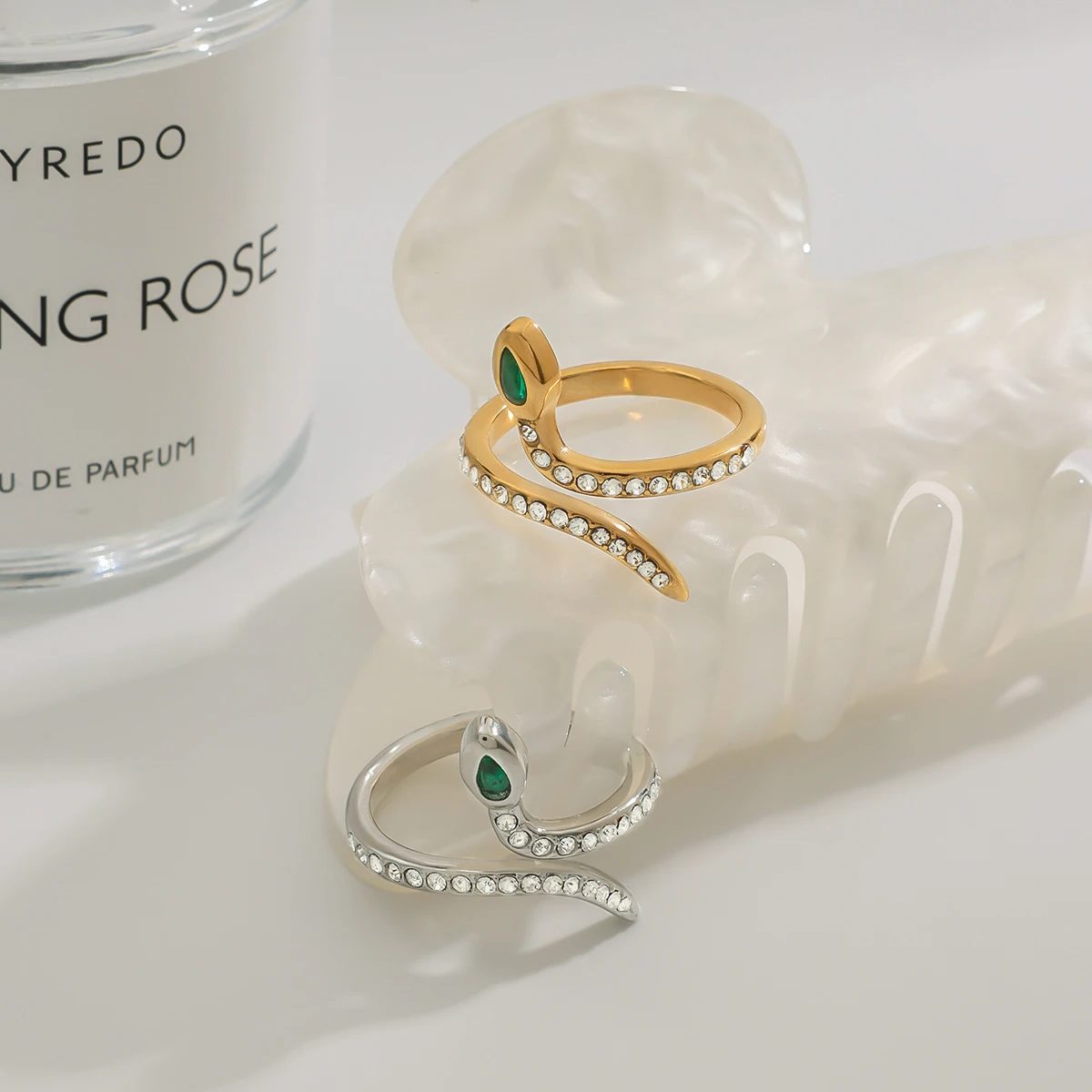 Stainless Steel Snake Ring with Green Eye 4 Stainless Steel Snake Ring with Green Eye - Image 4