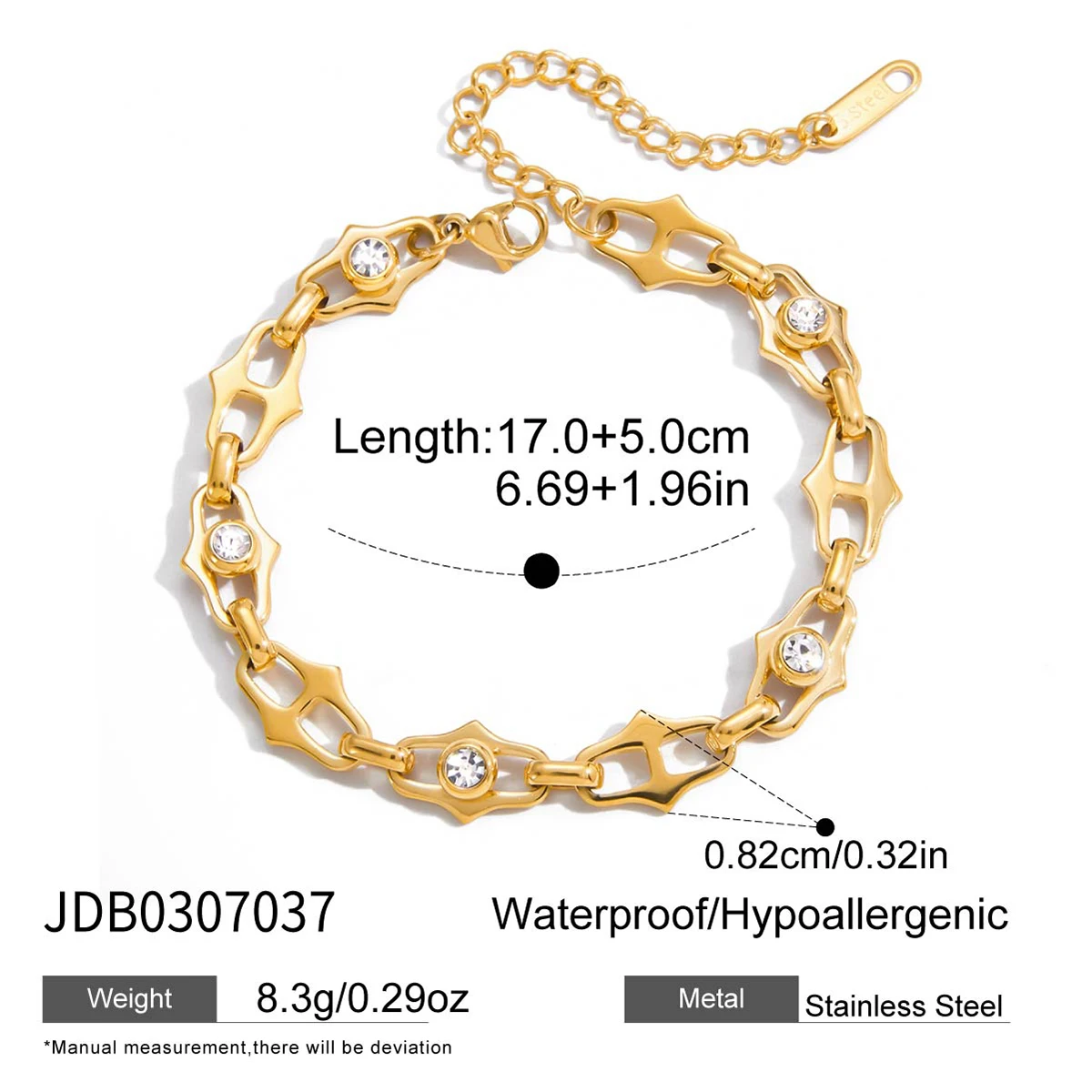 Gold Stainless Steel Skeleton Bracelet with Zircon 8 Gold Stainless Steel Skeleton Bracelet with Zircon - Image 8