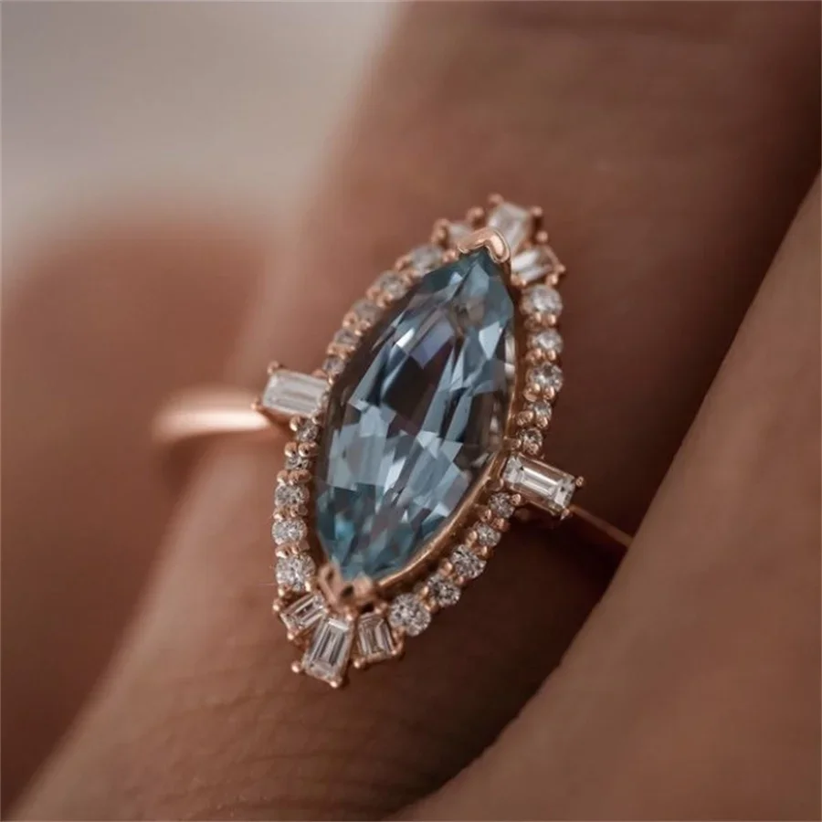 Rose Gold Women’s Ring with Blue Zircon 3 Rose Gold Women’s Ring with Blue Zircon - Image 3