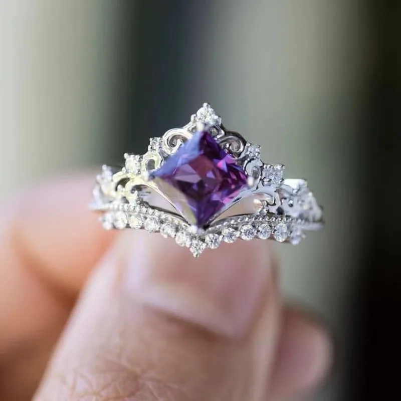 Elegant Purple Zircon Cocktail Ring for Women 3 Elegant Purple Zircon Cocktail Ring for Women - Image 3