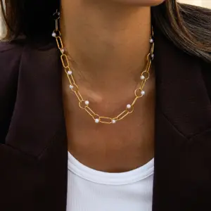 Stainless Steel Pearl Necklace with Gold Links 9 S9cfdcec6b90a4e55bf582ac894223bcfn