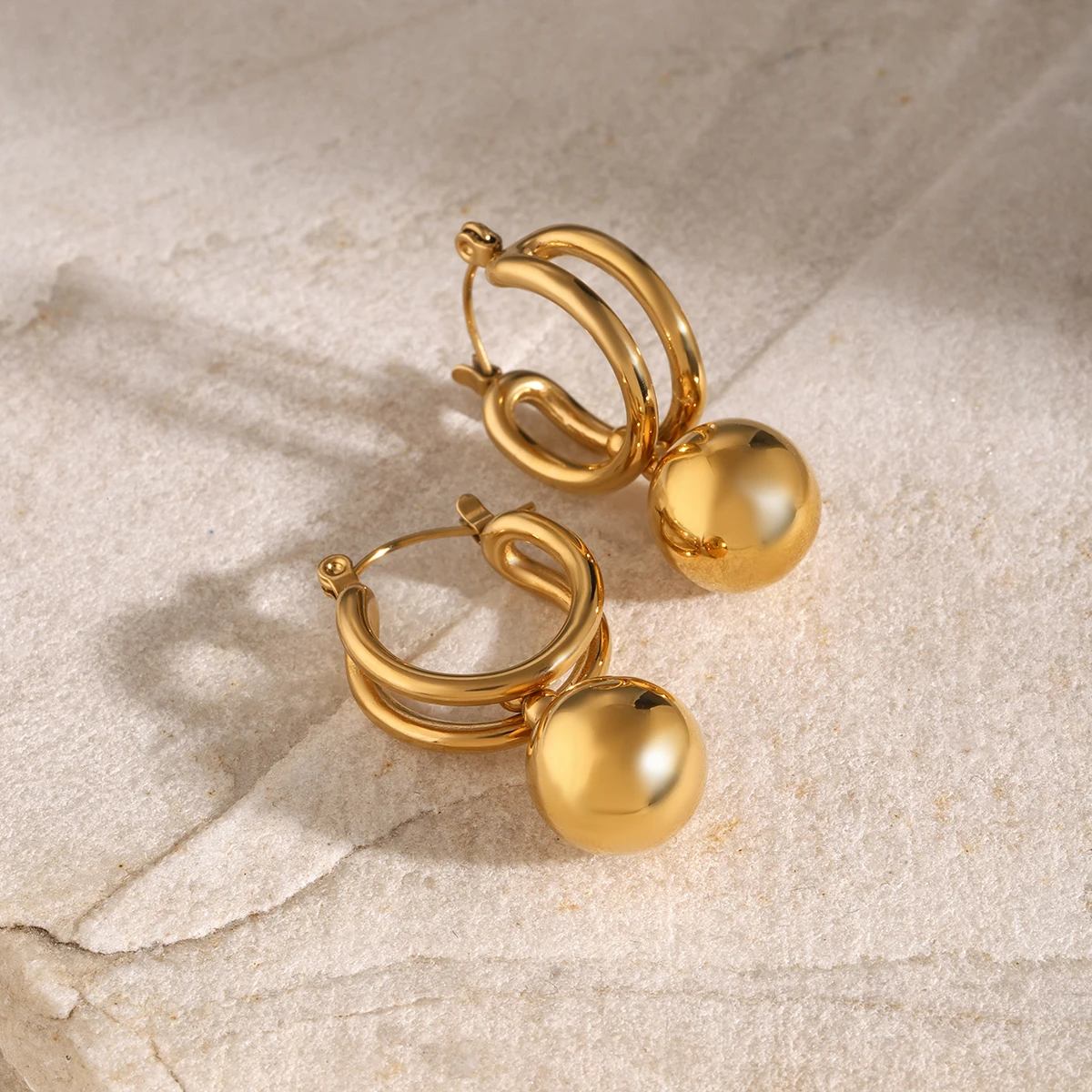 Gold Stainless Steel Geometric Earrings 4 Gold Stainless Steel Geometric Earrings - Image 4