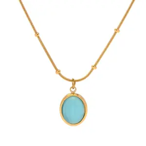 Blue Opal Necklace with Stainless Steel Chain