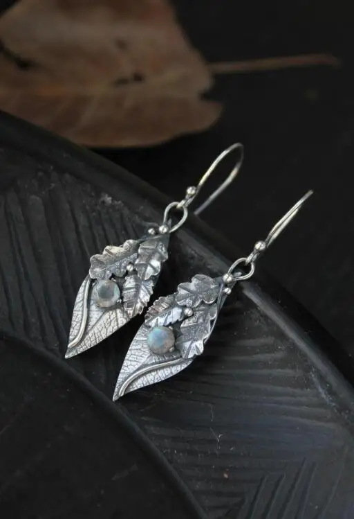 Vintage Leaf Flower Drop Earrings for Women 2 Vintage Leaf Flower Drop Earrings for Women - Image 2