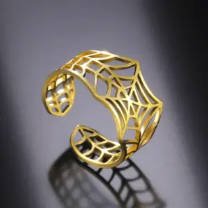 Stainless Steel Web Ring with Gold Plating 9 S9d8ec176bf0f4a83aec1e860852dea43S