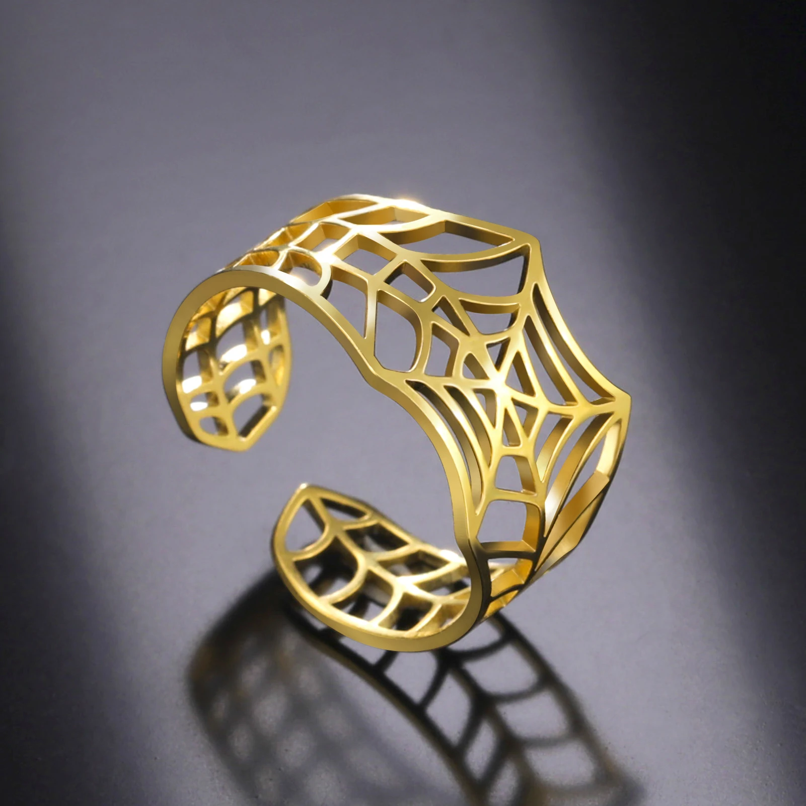 Stainless Steel Web Ring with Gold Plating 2 Stainless Steel Web Ring with Gold Plating - Image 2