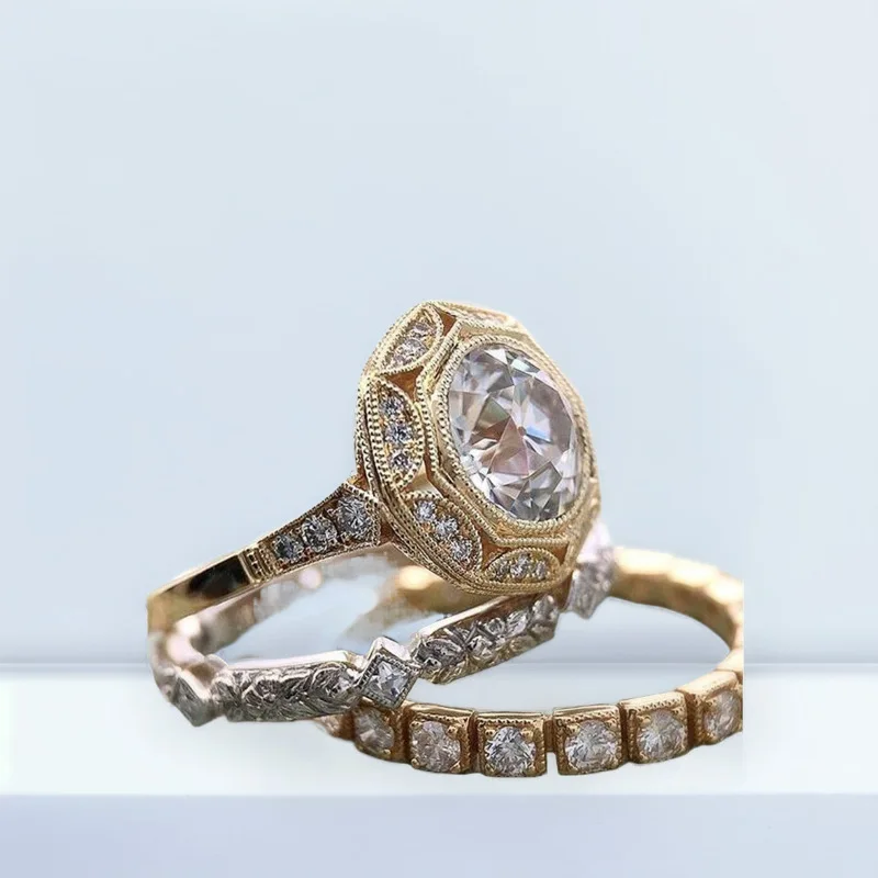 Gold Women's Ring Set with Zircon Stones 3 Gold Women's Ring Set with Zircon Stones - Image 3