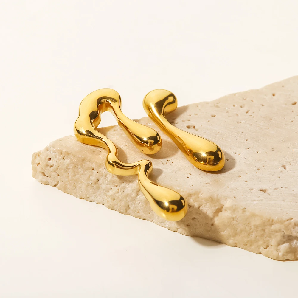 Gold-Tone Stainless Steel Irregular Earrings for Women 3 Gold-Tone Stainless Steel Irregular Earrings for Women - Image 3