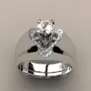 Silver Heart Engagement Ring Set for Women