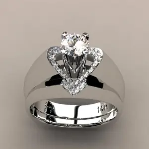 Silver Heart Engagement Ring Set for Women