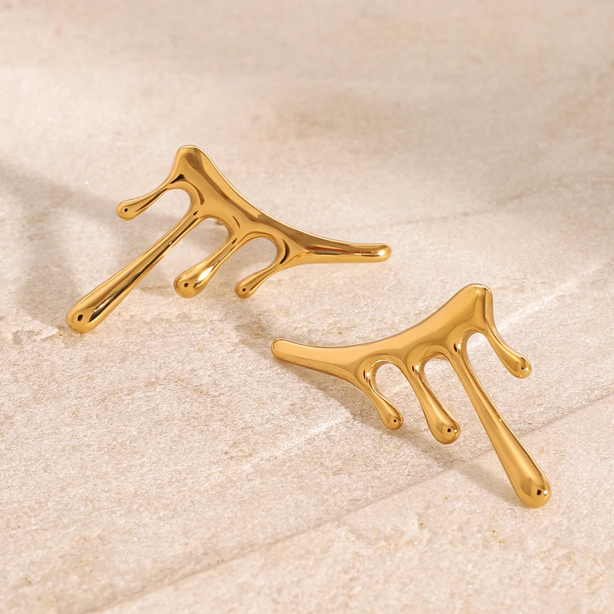 Stylish Gold Stainless Steel Liquid Earrings 5 Stylish Gold Stainless Steel Liquid Earrings - Image 5