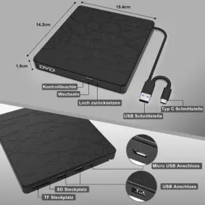 Black External Optical Drive with Multi-Function Hub 10 S9f7b796ede864f0c9a5207368bb86c16U