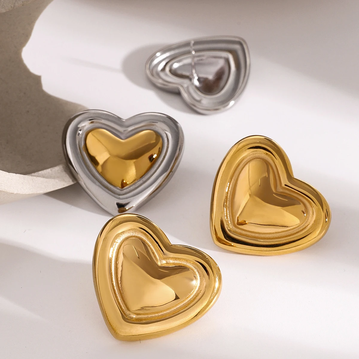 Heart-Shaped Stainless Steel Gold Earrings 4 Heart-Shaped Stainless Steel Gold Earrings - Image 4