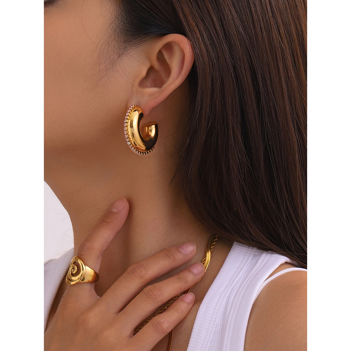 Geometric Stainless Steel Gold Earrings for Women 3 Geometric Stainless Steel Gold Earrings for Women - Image 3
