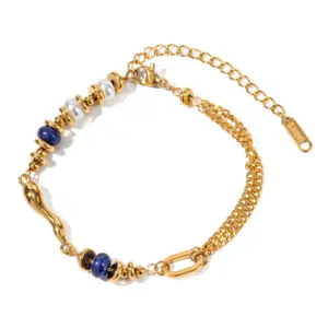 Elegant Stainless Steel Gold-Tone Beaded Bracelet