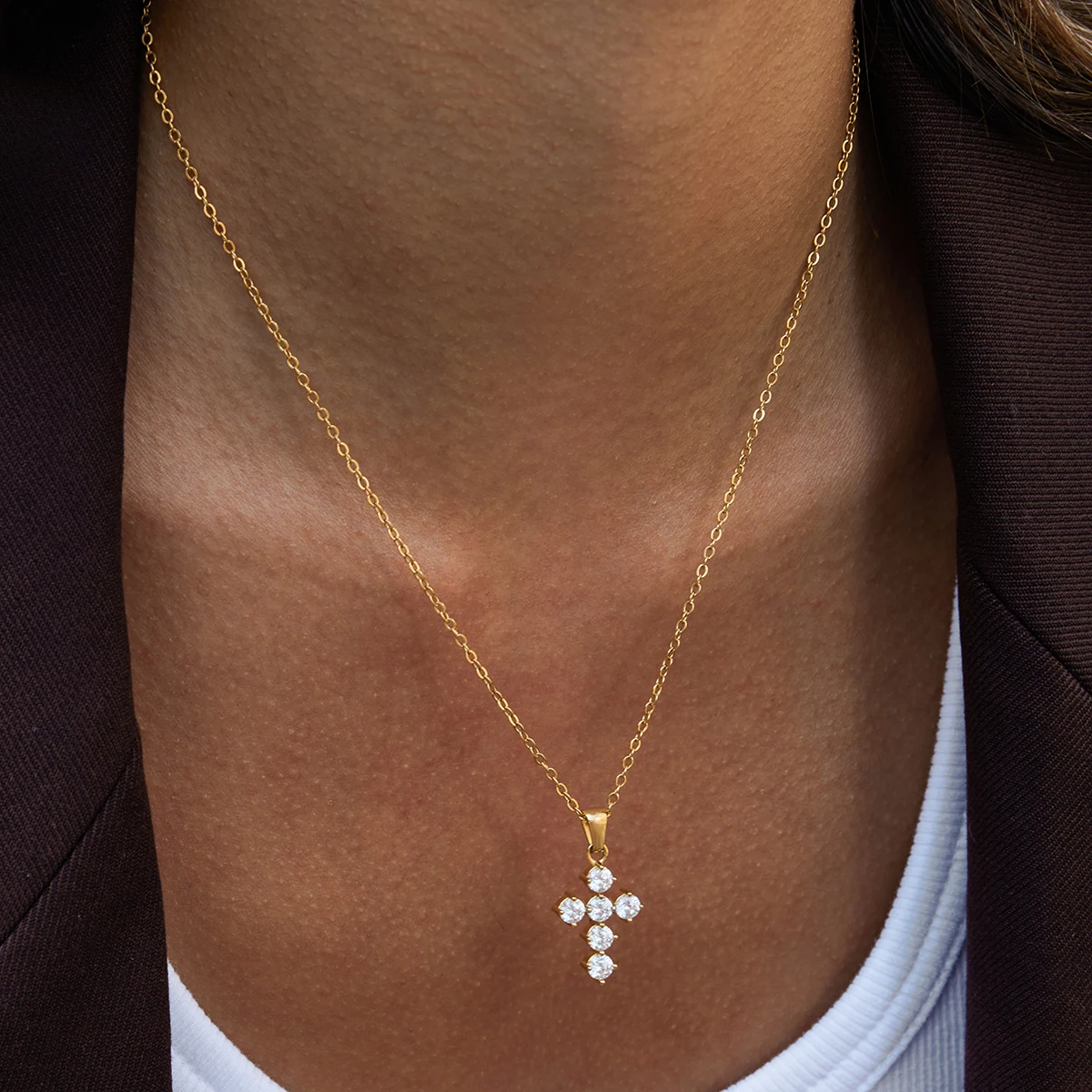 Stainless Steel Gold Cross Necklace JDN0307035 2 Stainless Steel Gold Cross Necklace JDN0307035 - Image 2